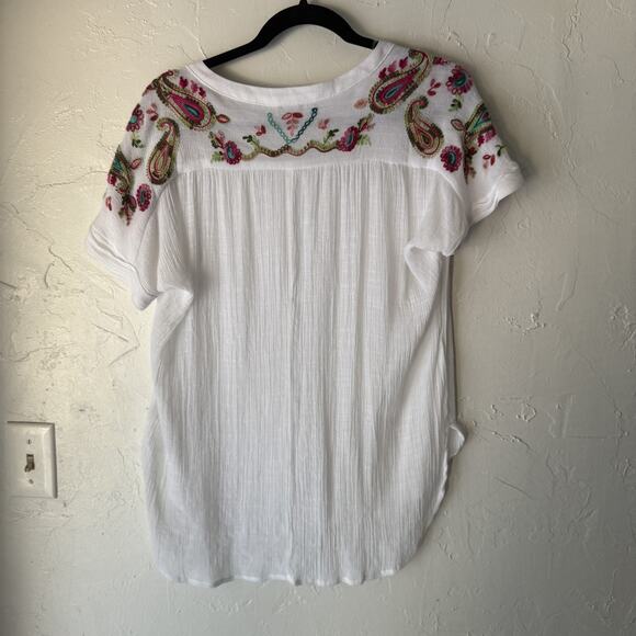 Christopher & Banks Shirt Womens Petite Medium Embroidered‎ Paisley Boho Top - Picture 4 of 9
